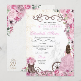 Convites Princesa Rosa Floral Carra Quinceañera Ocidental