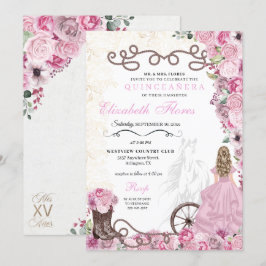 Convites Princesa Rosa Floral Carra Quinceañera Ocidental