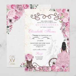 Convites Princesa Rosa Floral Carra Quinceañera Ocidental