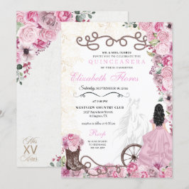 Convites Princesa Rosa Ocidental Floral Charra Quinceañera