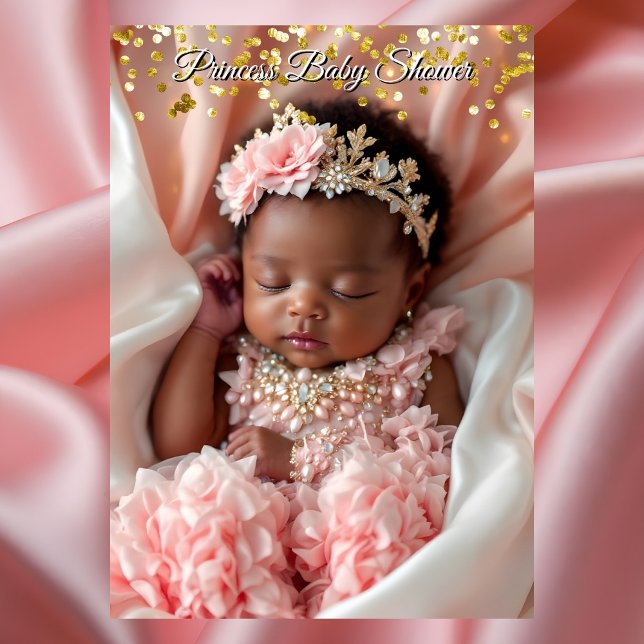 Convites Princesa Rosa Ouro Baby Girl Shower Étnico (Criador carregado)