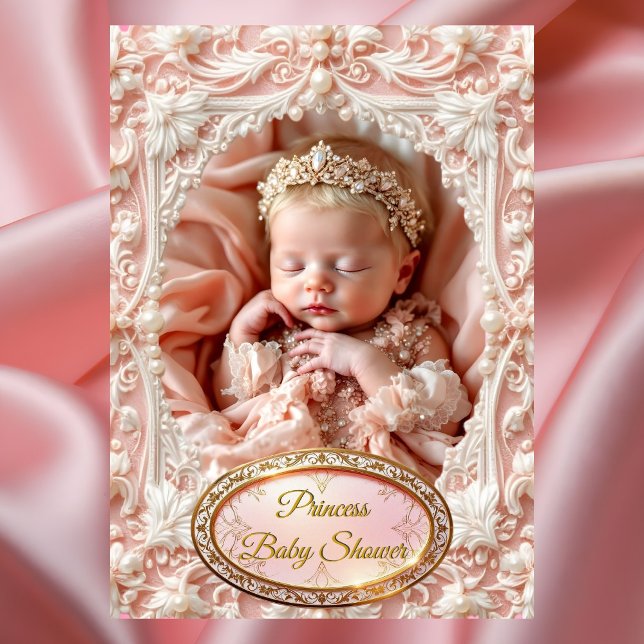 Convites Princesa Rosa Ouro Bebê Menina Chuveiro pérola Loi (Criador carregado)