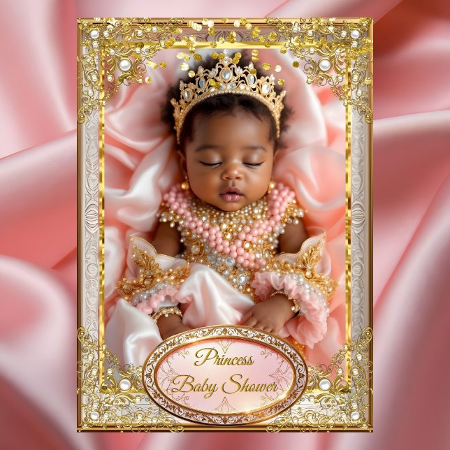 Convites Princesa Rosa Ouro Chuveiro de Bebê Menina Pérolas (Criador carregado)