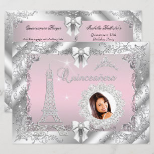 Convites Princesa Rosa Quinze Anos Prata Foto GRANDE