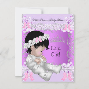 Convites Princesa Rosa Roxo Cinza Chuveiro de Bebê Menina F