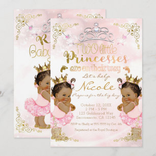 Convites Princesa Rosa Tutu e Coroa Gêmeas Meninas Chá de B