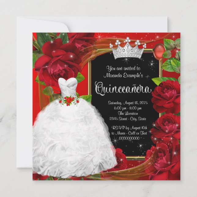 Convites Princesa Rosa Vermelha Quinceanera (Frente)