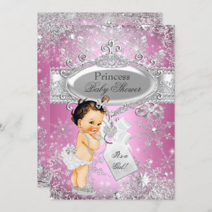 Convites Princesa Rosa Winter Wonderland Chá de fraldas Bro
