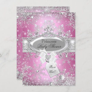 Convites Princesa Rosa Winter Wonderland Chá de fraldas Inv