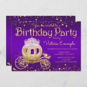 Convites Princesa roxa e Dourado festa de aniversário