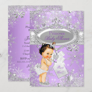 Convites Princesa Roxa Inverno Baby Shower Morena