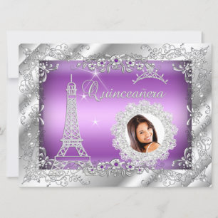 Convites Princesa Roxa Quinceanera Prata Foto GRANDE
