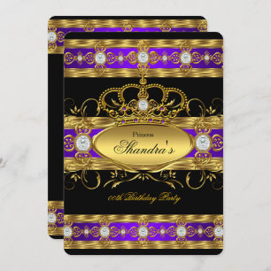 Convites Princesa Roxo Dourada da Rainha dos Diamantes