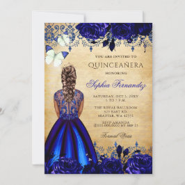 Convites Princesa Royal Blue Butterfly Quinceañera