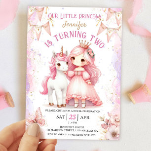 Convites Princesa segundo aniversário Unicorn Rosa