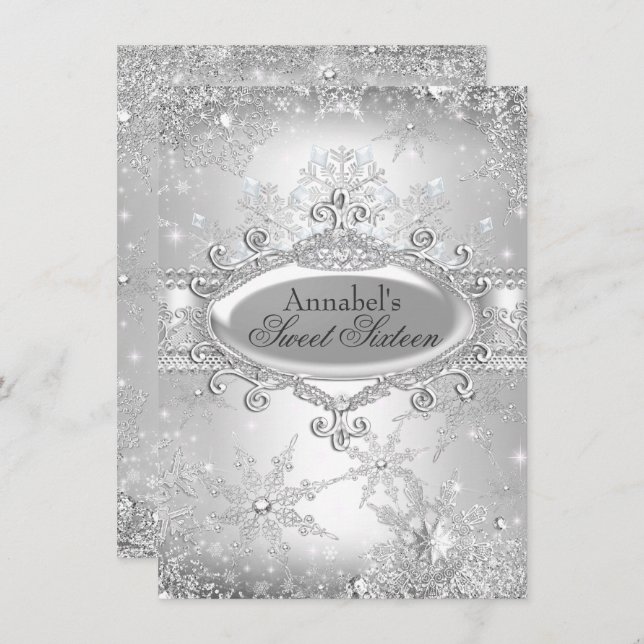 Convites Princesa Silver Winter Wonderland Sweet 16 Invite (Frente/Verso)