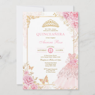 Convites Princesa Sinusona Rosa e Dourada, Quinceañera