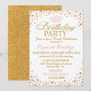 Convites Princesa Sparkle Pink e Dourado Aniversário Glitt