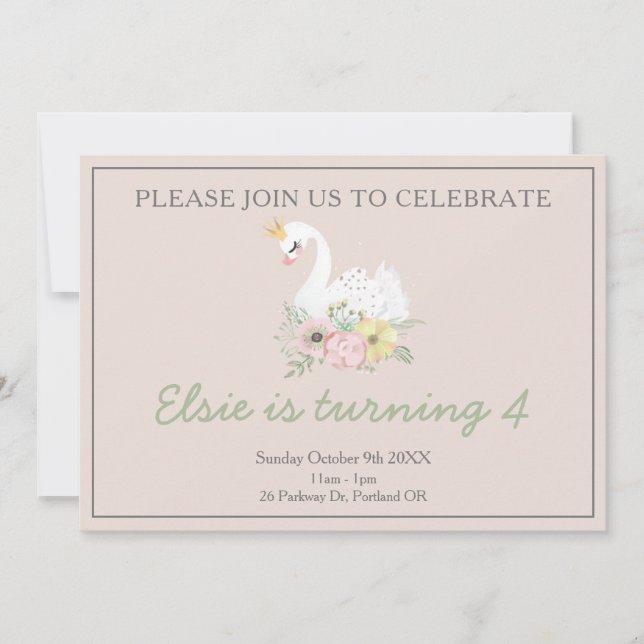 Convites princesa swan fofa, fofinha, aniversário (Frente)