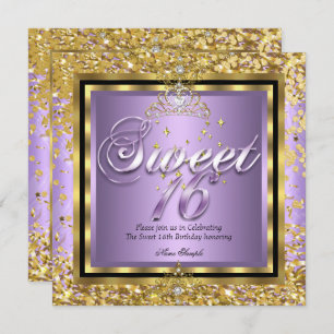 Convites Princesa Sweet 16 Dourada Lilac Purple Party