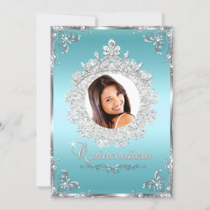 Convites Princesa Tiara Azul Prata Brilho Quinceanera