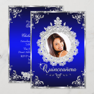 Convites Princesa Tiara Azul Real Brilho Quinceanera
