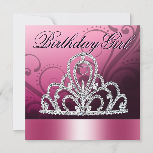 Convites Princesa Tiara Birthday Girl (rosa) (Frente)