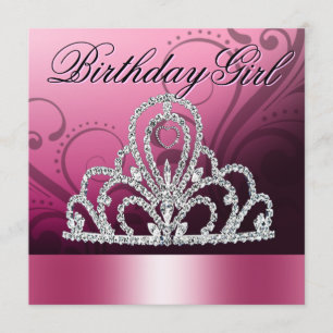 Convites Princesa Tiara Birthday Girl (rosa)