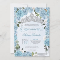 Princesa Tiara Light Blue & White Rose Quinceanera