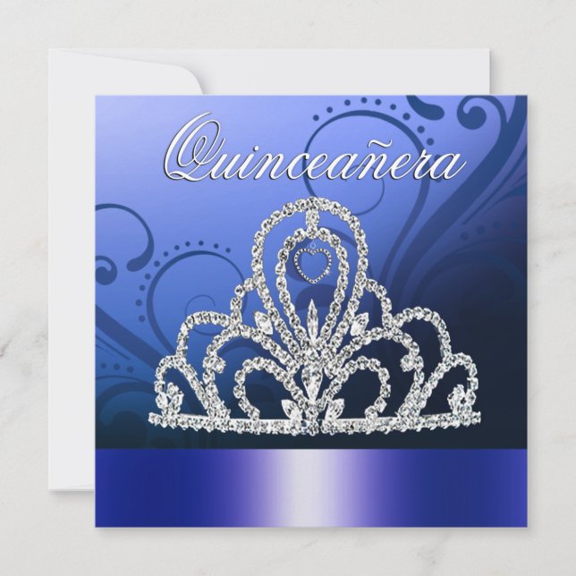 Convites Princesa Tiara Quinceanera (azul-indigo) (Frente)