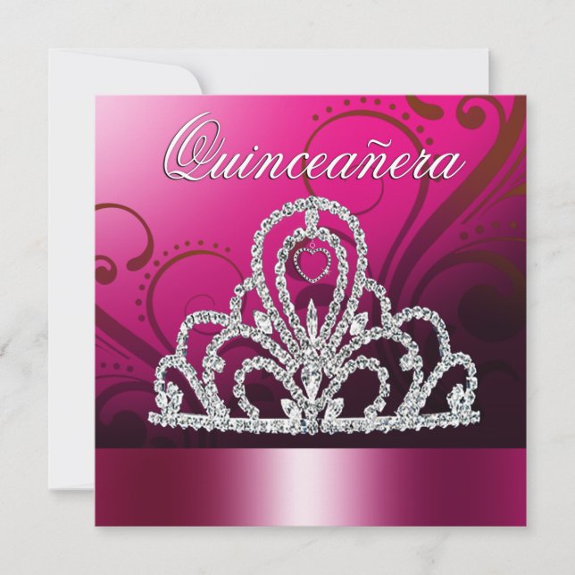 Convites Princesa Tiara Quinceanera (fuschia) (Frente)