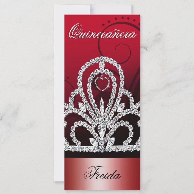Convites Princesa Tiara Quinceanera (vermelho escuro) (Frente)