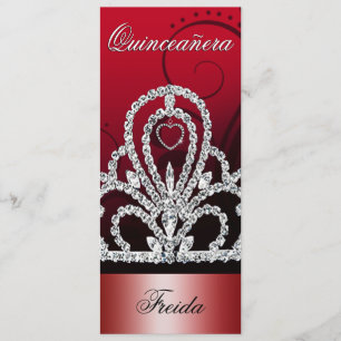 Convites Princesa Tiara Quinceanera (vermelho escuro)