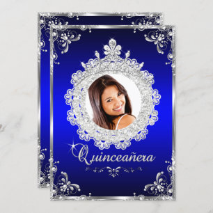 Convites Princesa Tiara Royal Blue Sparkle Quinceanera