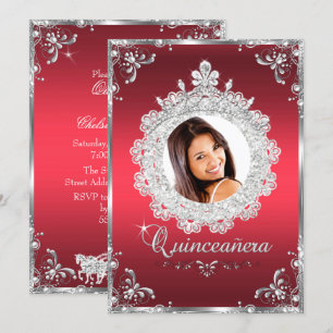 Convites Princesa Tiara Rubi Vermelho Brilho Quinceanera