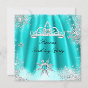 Convites Princesa Tiara Teal Blue Snowflake Festa de aniver