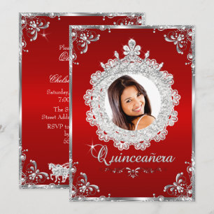 Convites Princesa Tiara Vermelho Prata Brilho Quinceanera