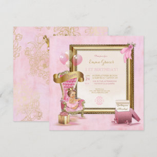 Convites Princesa Trono de Veludo Rosa Coroa Dourada Aniver