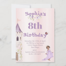 Convites Princesa Unicorn Cabelo Escuro Púrpura Aniversário