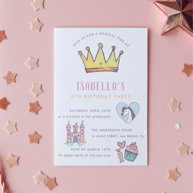 Convites Princesa Unicorn & Castle Fairytale Festa de anive (The Card Front Mock-up)