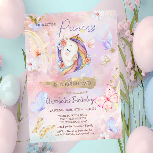 Convites Princesa Unicórnio Borboleta Arco-íris Aniversário