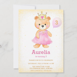 Convites Princesa urso rosa Aniversário