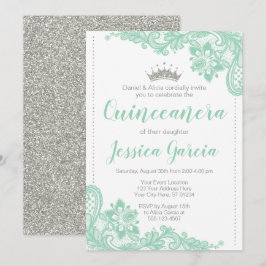 Convites Princesa verde Quinceañera do brilho do laço & da