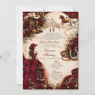 Convites Princesa Vermelha Burgundy Ocidental Mis Quince