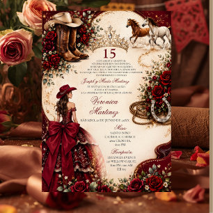 Convites Princesa Vermelha Burgundy Ocidental Mis Quince