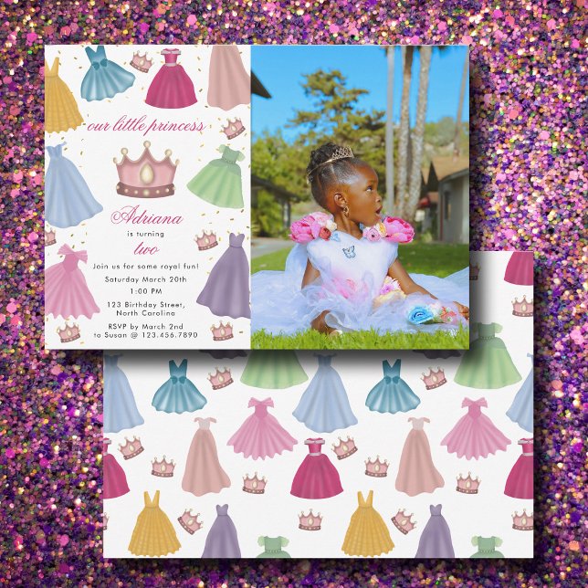 Convites Princesa Veste Fairytale Girl Foto Aniversário (Princess Dresses Fairytale Girl Photo Birthday Invitation)