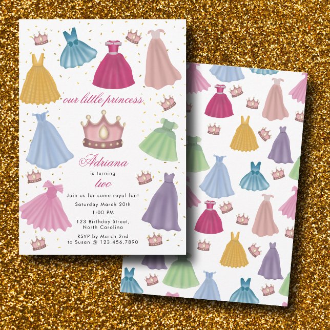 Convites Princesa Veste Fairytale Menina Aniversário (Princess Dresses Fairytale Little Girl Birthday Invitation)