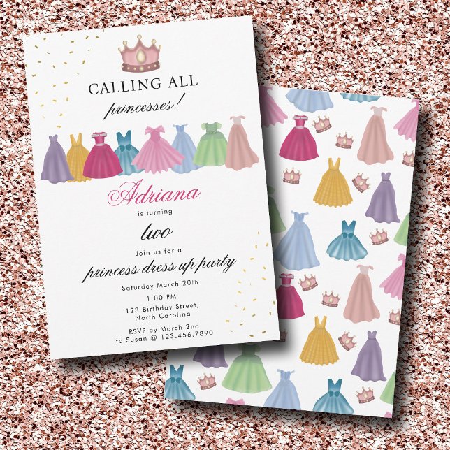 Convites Princesa Vestida Fairytala Vestir Garota Aniversár (Princess Dresses Fairytale Dress Up Girl Birthday Invitation)