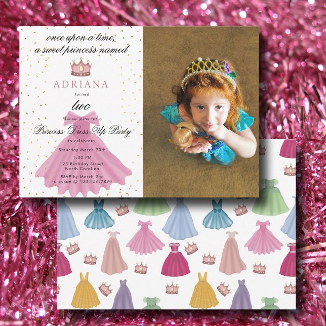Convites Princesa Vestido Fairytale Foto Personalizada Aniv (Princess Dress Fairytale Custom Photo Birthday Invitation)