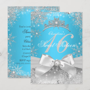 Convites Princesa Winter Wonderland Azul Sweet 16